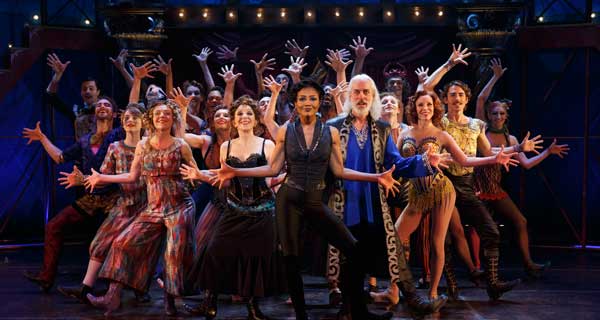 The cast of Pippin at the Music Box Theatre