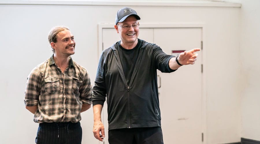 Louis-Stockil-as-Le-Fou-in-Disney’s-Beauty-and-the-Beast-rehearsals-with-Director-and-Chorepgrapher-Matt-West.-Photo—Johan-Persson-©Disney