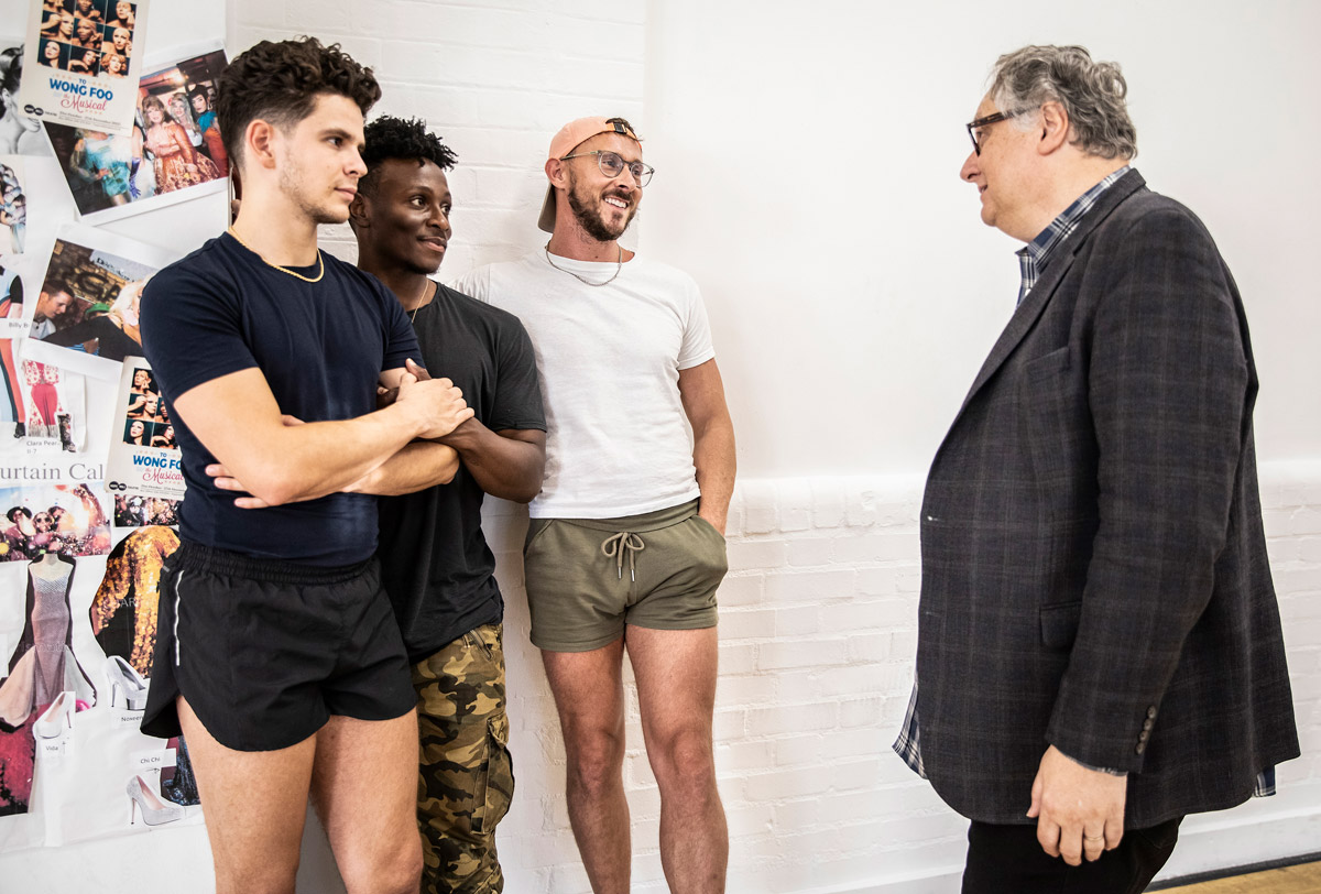 LtoR-Pablo-Gómez-Jones,-Gregory-Haney,-Peter-Caulfield-&-Douglas-Carter-Beane-(Director-and-Writer)-in-rehearsals-for-TO-WONG-FO